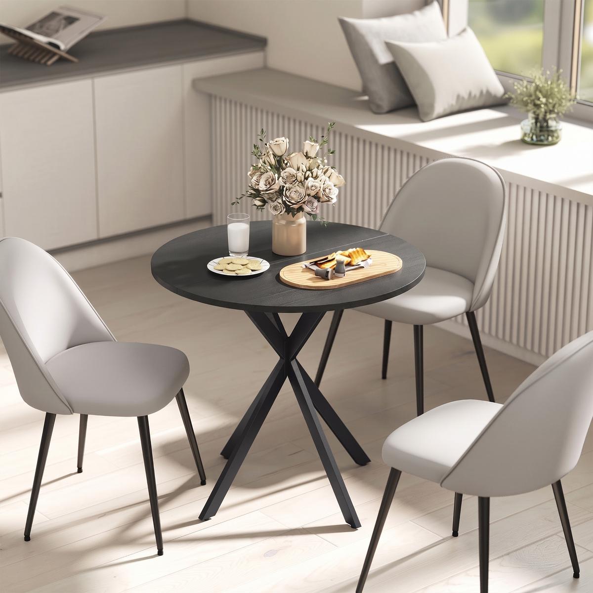 KÜCHENTISCH rund Schwarz 80/80/75 cm - Schwarz, Metall (80/80/75cm) - HOMCOM