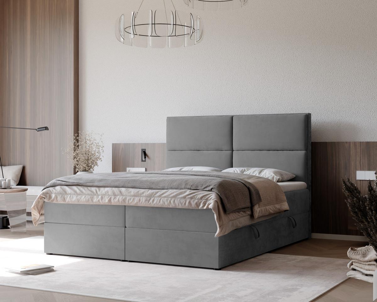 BOXBETT ORFEO 140/200 cm mit Matratze und Topper, Hellgrau - Hellgrau, Textil (140/200cm) - Idohome