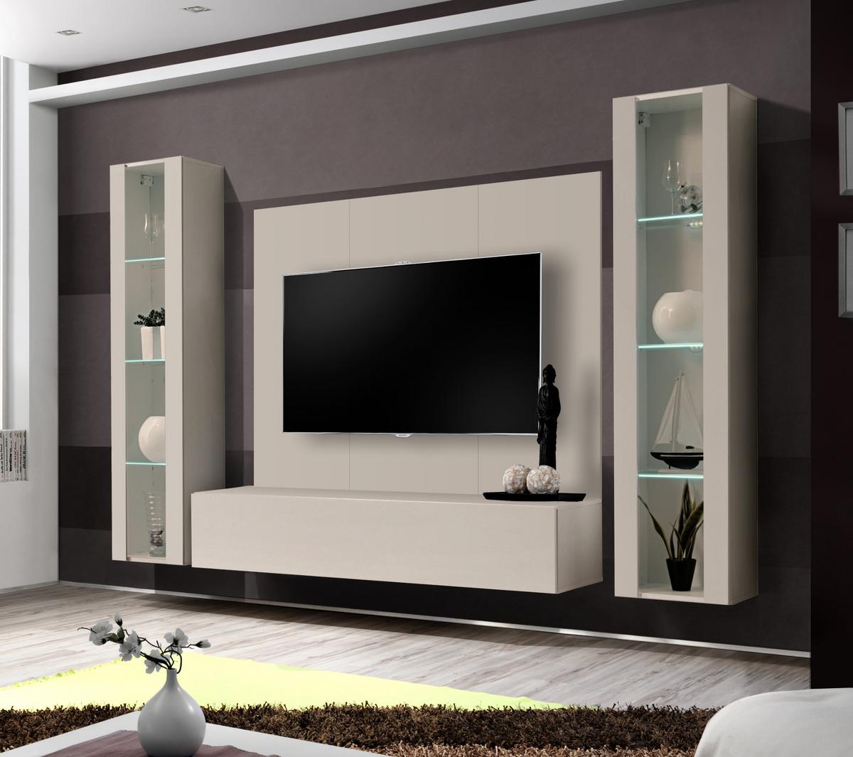WOHNWAND Kaschmir 4-teilig 260 cm hängend, Schrankwand mit LED-Beleuchtung - Kaschmir, Glas/Holzwerkstoff (260/170/40cm) - Inn.Furn