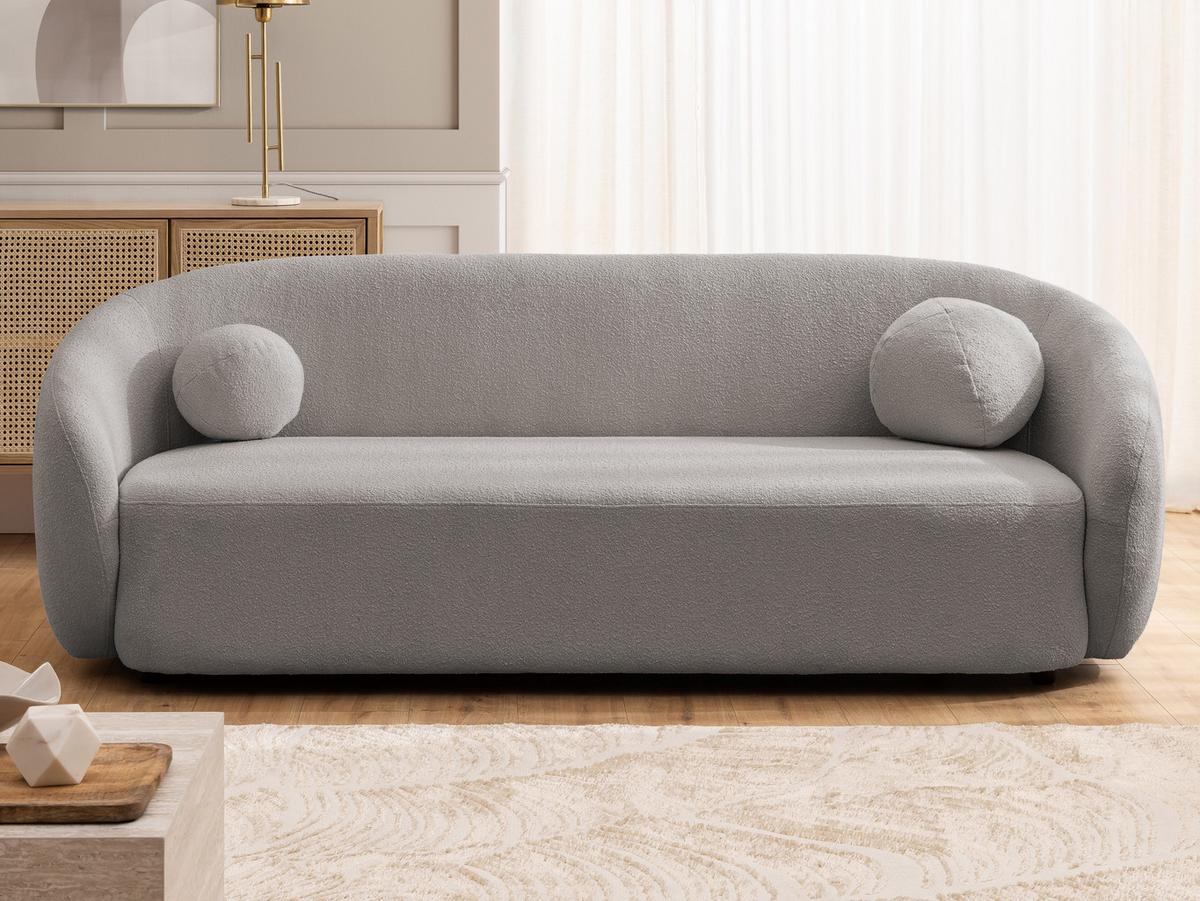 3-SITZER-SOFA Roundi Grau Bouclé - Schwarz/Grau, Holz/Kunststoff (208/76/80cm) - S-Style Möbel
