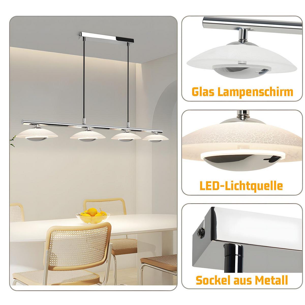 HÄNGELEUCHTE Zorvq 94/16/133 cm - Chromfarben, Glas/Metall (94/16/133cm) - ZMH