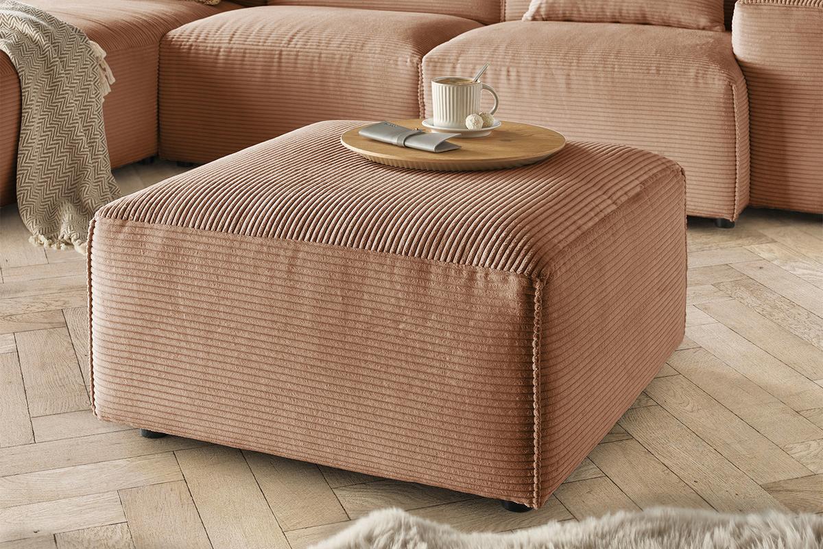 POLSTERHOCKER RANI Braun Cord - Schwarz/Braun, Kunststoff/Textil (80/42/80cm) - KAWOLA