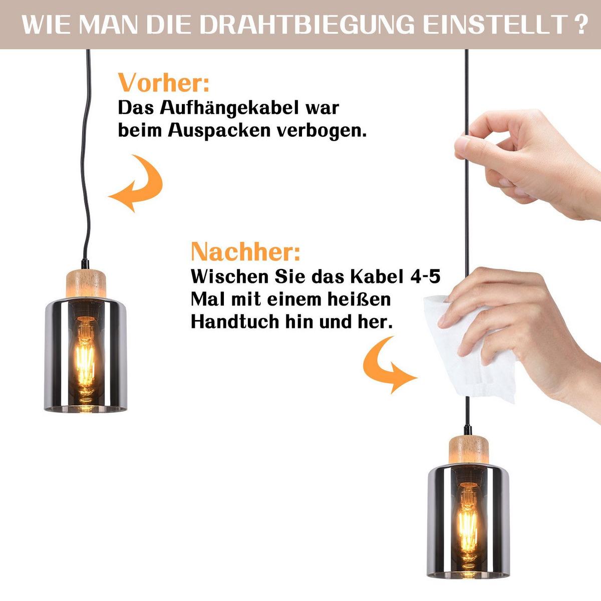 PENDELLEUCHTE Rynnf 42/12/146.5 cm - Hellbraun, Glas/Holz (42/12/146.5cm) - ZMH