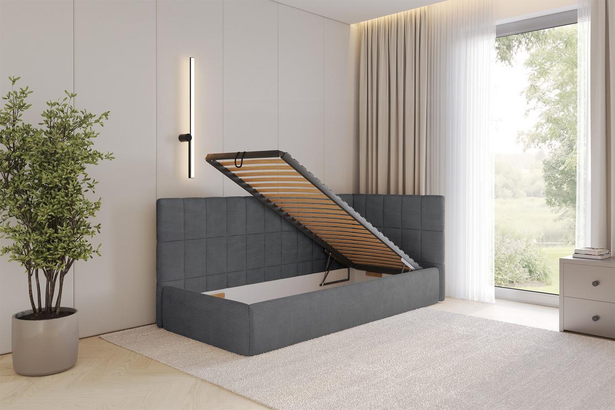 EINZELLBETT Jugendbett mit Bettkasten, Links - TULY 80x200 Dunkelgrau - Graphitfarben, Holzwerkstoff/Textil (80/200cm) - ALTDECOR