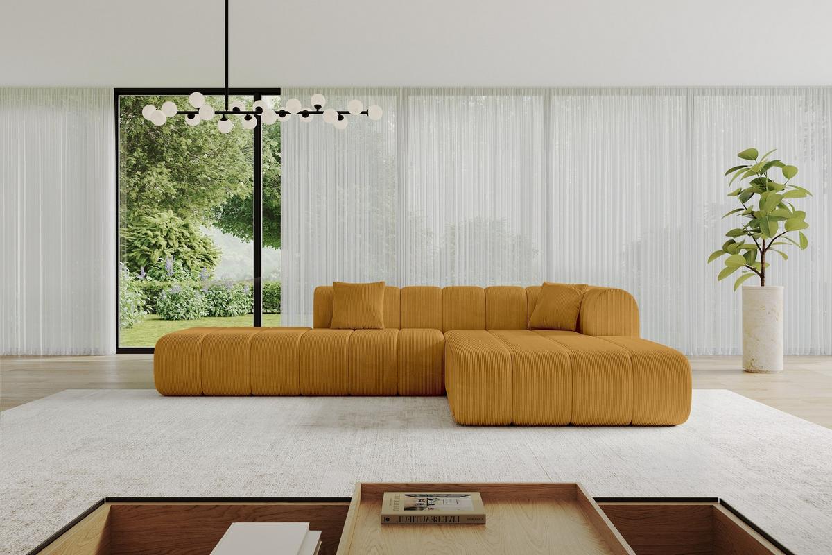 ECKSOFA Ottomane Rechts BILA-L 289x176x71 Senfgelb Cord - Currygelb/Dunkelgelb, Holzwerkstoff/Kunststoff (289/176cm) - ALTDECOR
