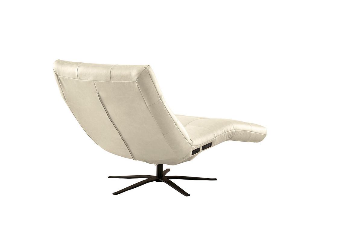 RELAXLIEGE LETICIA Weiß Leder Drehbar (360°), Relaxfunktion - Schwarz/Weiß, Leder/Metall (82/115/156cm) - KAWOLA