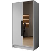 KLEIDERSCHRANK Mono Lux mit Speigel, Drehtüren mit Schwarze Metallgriffe, Weiß 102/200/51 cm - Schwarz/Weiß, Holzwerkstoff (102/200/51cm) - WFL GROUP