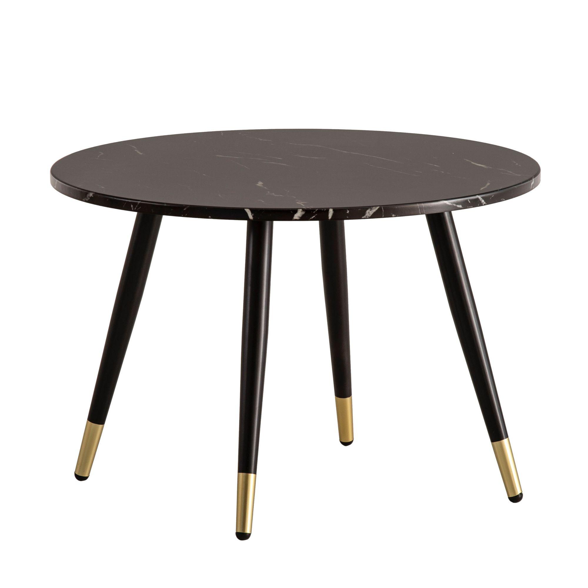 COUCHTISCH mit Marmor Optik, Modernes Design, Metall-Gestell, Runde Form, Schwarz 60x60x41 cm - Goldfarben/Schwarz, Holzwerkstoff/Metall (60/60/41cm) - KADIMA DESIGN