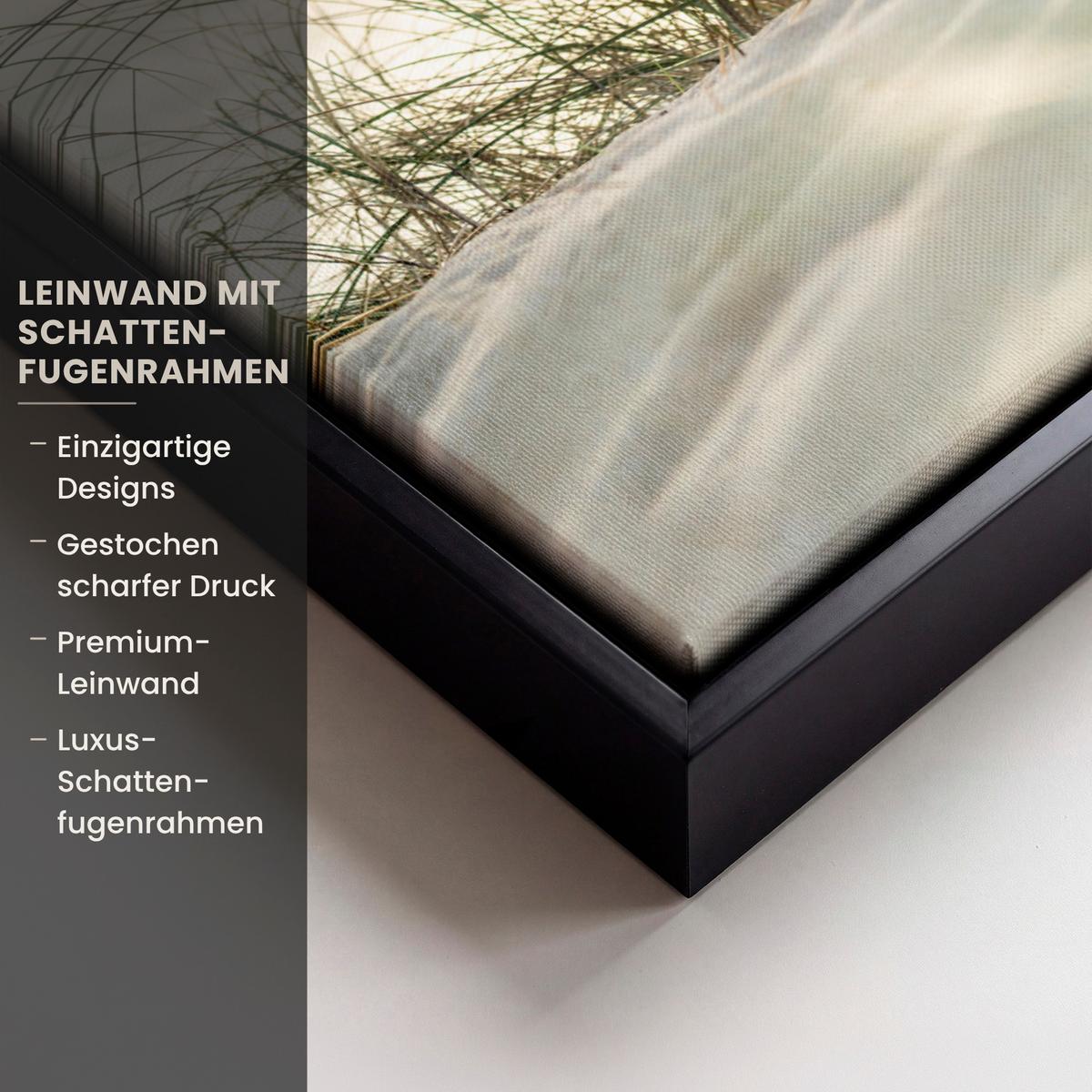 LEINWAND Bilder mit Rahmen - Dünen mit Strandhafer in der Sonne des Nationalparks Schleswig-Holsteinisches Wattenmeer - 30x40 - Creme, Textil (30/40cm) - MuchoWow