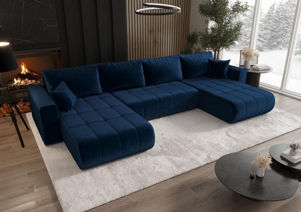 WOHNLANDSCHAFT Camila In Monolith - Blau, Holzwerkstoff/Textil (384/85/175cm) - Fun Möbel