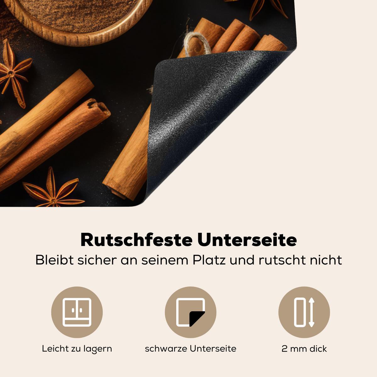 HERDABDECKPLATTE Zimt - Beton - Kaffee - Zimtstangen - Gewürze Ceranfeldabdeckung 85x52 cm - Mokka, Kunststoff (85/52/0.2cm) - MuchoWow