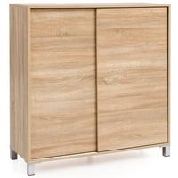 SCHUHSCHRANK Holz für 20 Paar Schuhe mit Schiebetüren, Beige 100x38x108 cm - Beige/Silberfarben, Holz/Kunststoff (100/108/38cm) - KADIMA DESIGN
