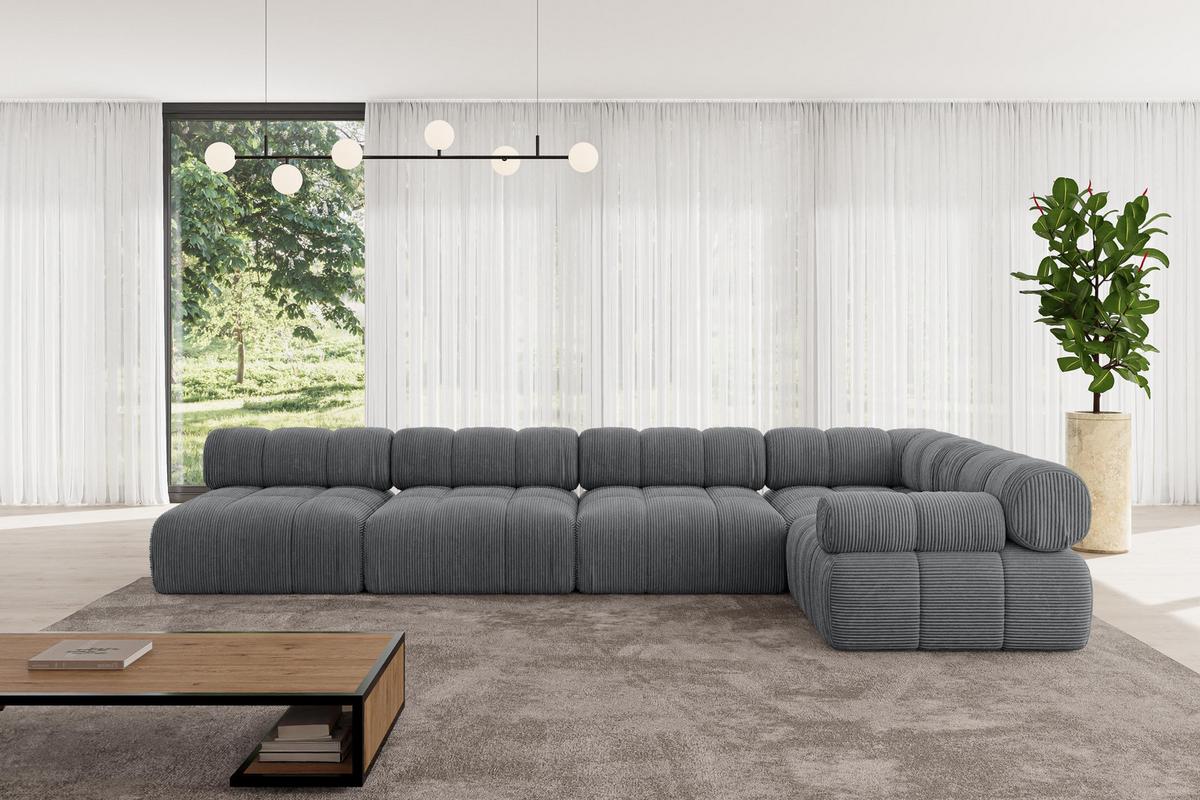 ECKSOFA modulares Sofa Mende-L3 - 380x190x70 cm Dunkelgrau Cord - Dunkelgrau, Holzwerkstoff/Textil (380/190cm) - ALTDECOR