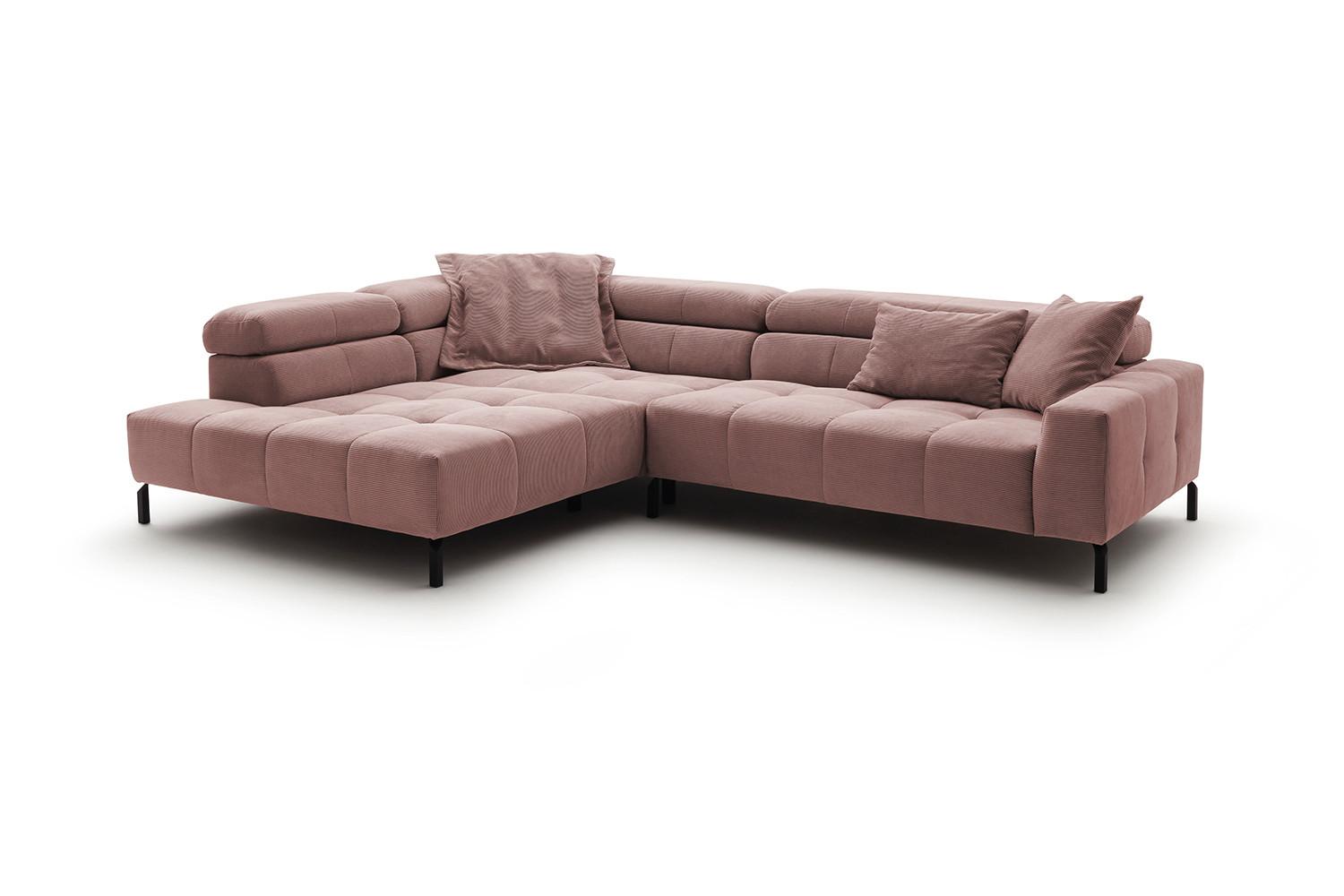 ECKSOFA MIT MOTORISCHEM SITZVORZUG OHIO Pink Cord Relaxfunktion - Schwarz/Rosa, Textil/Metall (311/219cm) - KAWOLA
