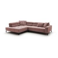 ECKSOFA MIT MOTORISCHEM SITZVORZUG OHIO Pink Cord Relaxfunktion - Schwarz/Rosa, Textil/Metall (311/219cm) - KAWOLA