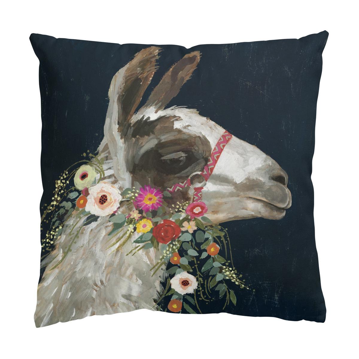 DEKOKISSEN 2er-Set Lama mit Blumenschmuck Set I 40/40 cm - Schwarz, Textil (40/40cm) - Bilderwelten