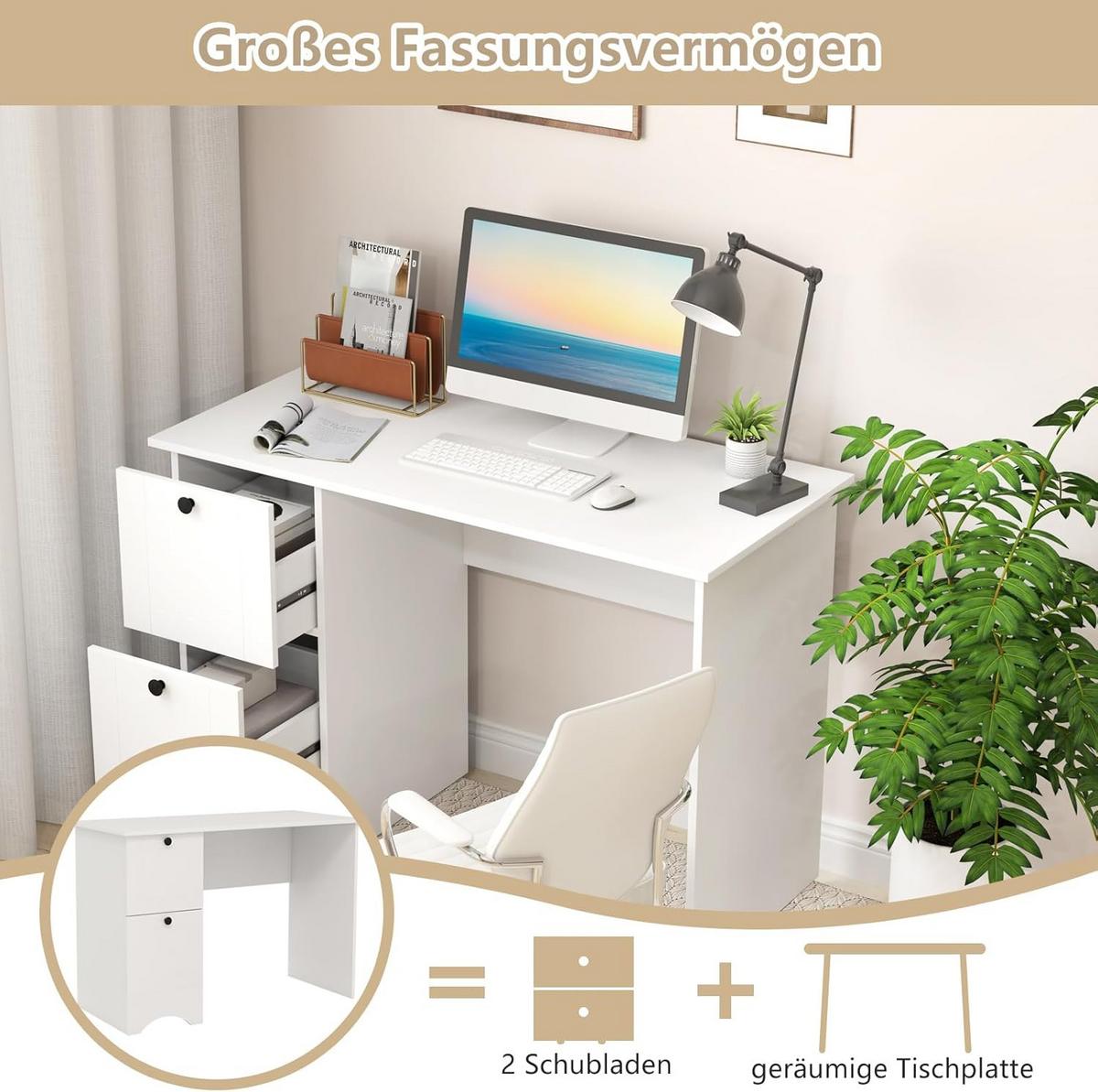 COMPUTERTISCH weiß - Weiß, Holzwerkstoff (50/109/75cm) - COSTWAY