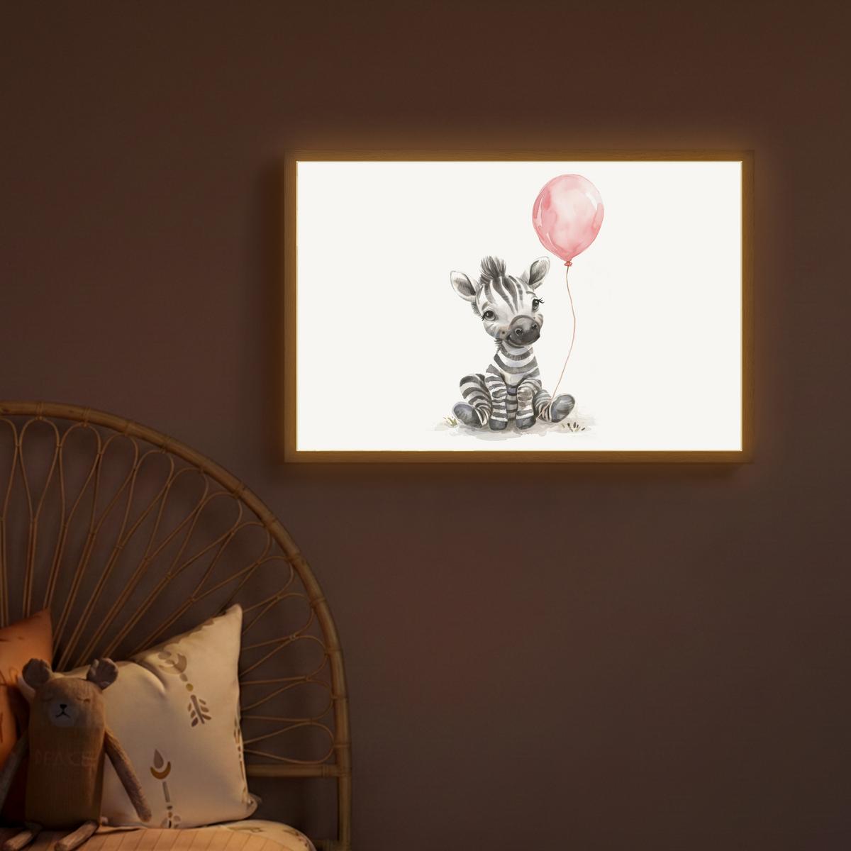 NACHTTISCHLAMPE MIT AKKU Zebra - Baby - Tiere - Rosa Luftballon 60x40 cm - Weiß, Holzwerkstoff (8/60/40cm) - OnlyWow