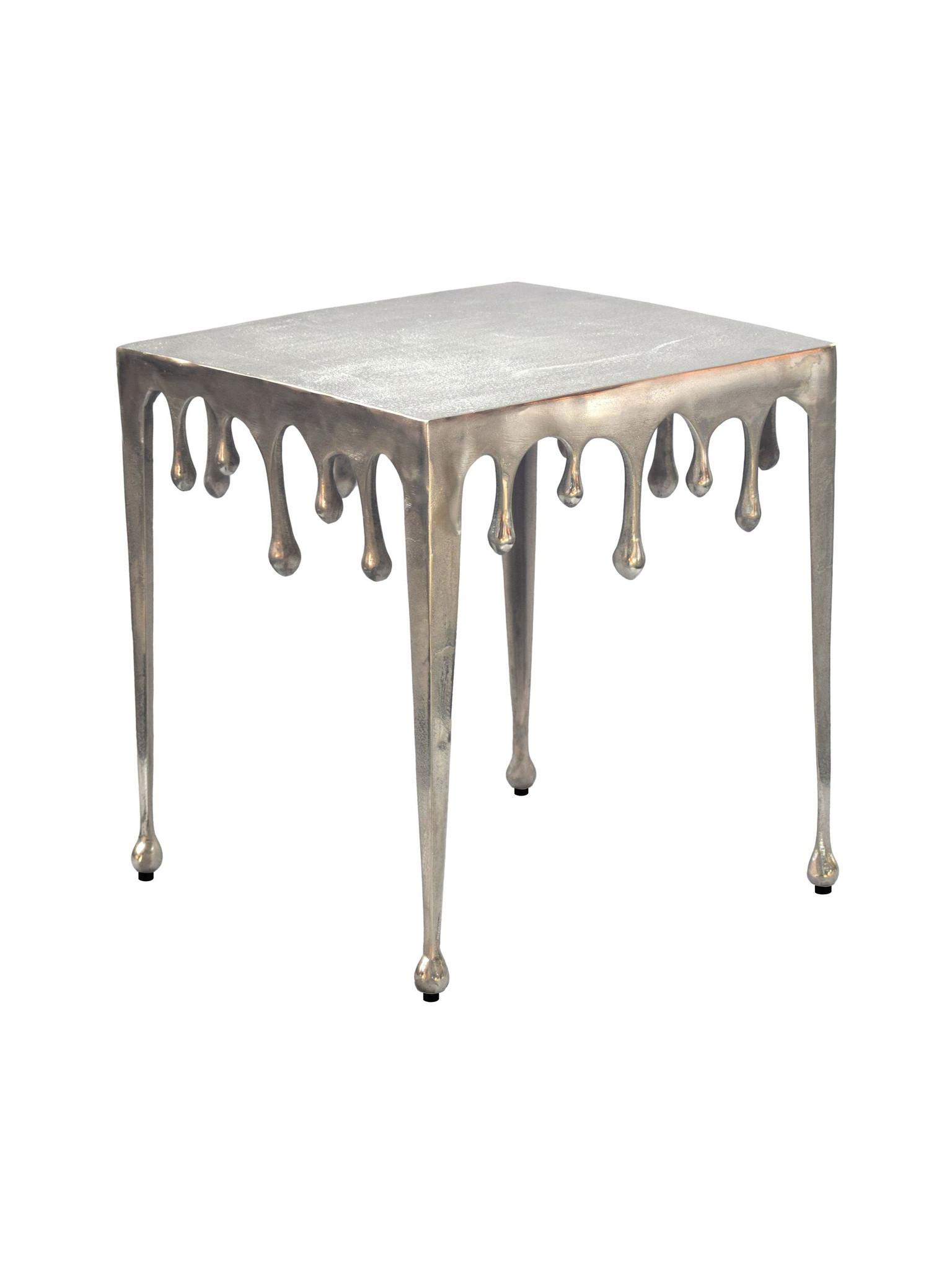 BEISTELLTISCH GARD, Aluminium, handgefertigt, Silber, 45,5 x 45,5 x 51 cm - Silberfarben, Metall (45.5/45.5/51cm) - KADIMA DESIGN