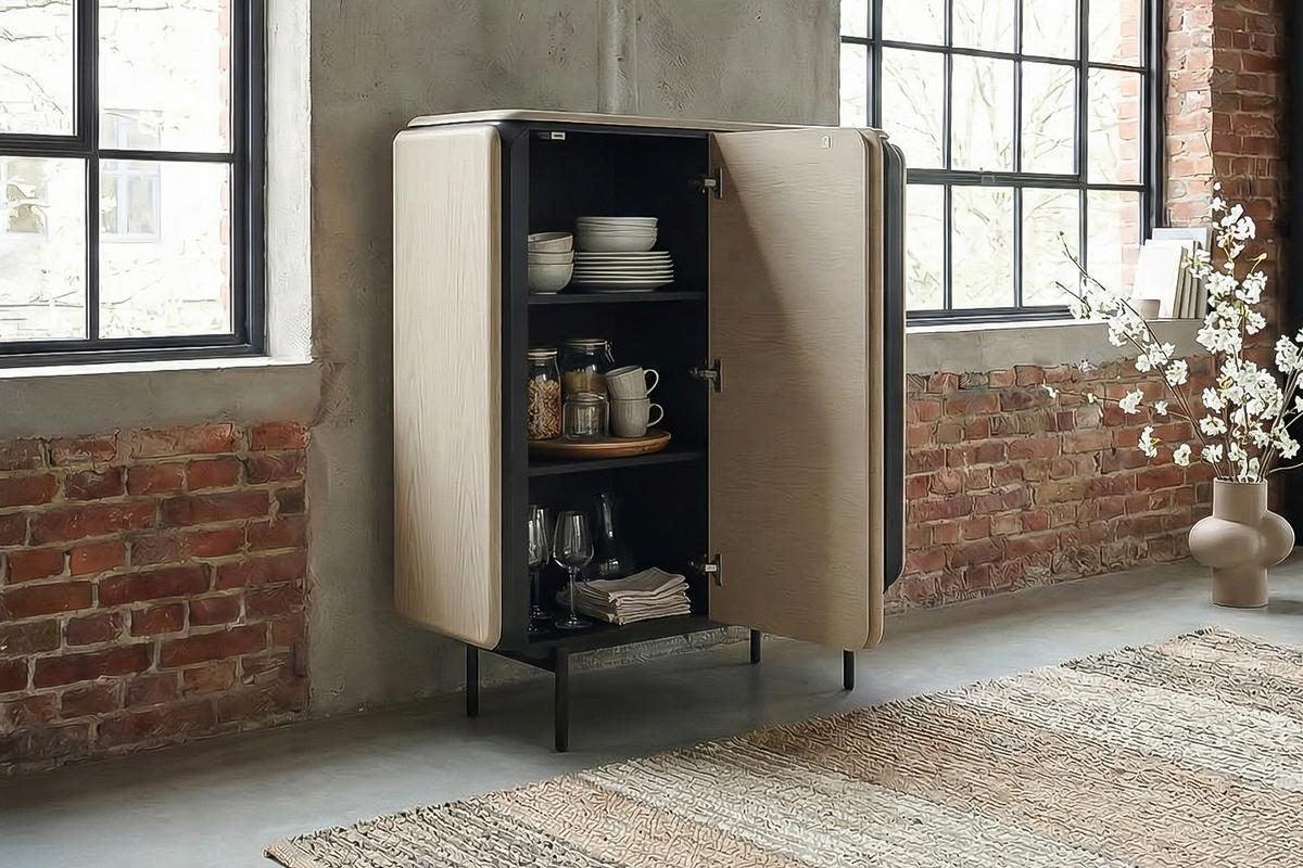 HIGHBOARD AVRIL Grau Eiche - Schwarz/Grau, Holzwerkstoff/Metall (100/121/40cm) - KAWOLA