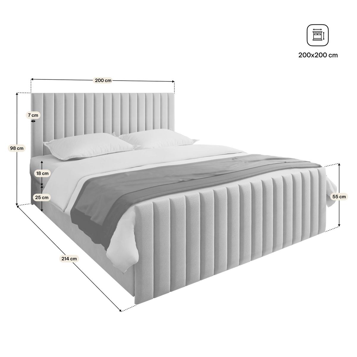 BOXBETT ARION 200x200 cm mit Matratze und Topper, H2+H3 - Grau - Grau, Holz (200/200cm) - MASSENO