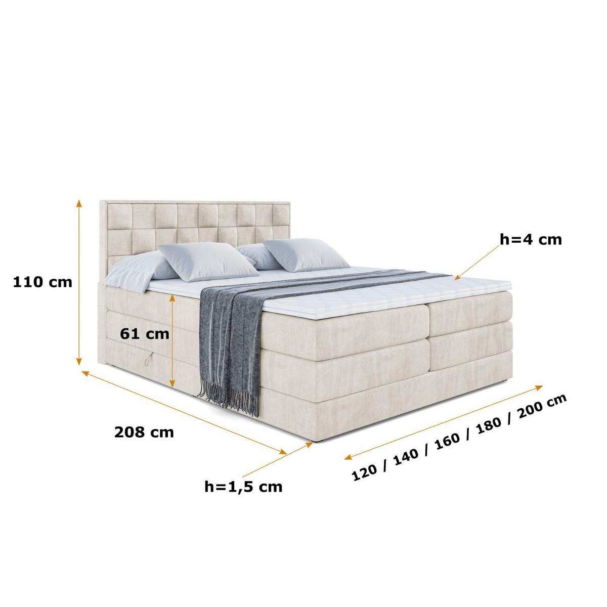 BOXSPRINGBETT ZAFIRA-BZ KING - 140 x 200 - H3/H4 - Ecru - Ecru, Holzwerkstoff (140/200cm) - ALTDECOR