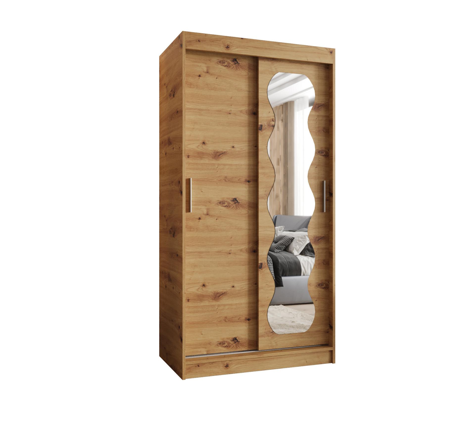 SCHIEBETÜRENSCHRANK mit Spiegel SPOTI 200/100/62 2-türig - Silberfarben/Eiche Artisan, Holz (100/200/62cm) - MÖBEL KRYSPOL