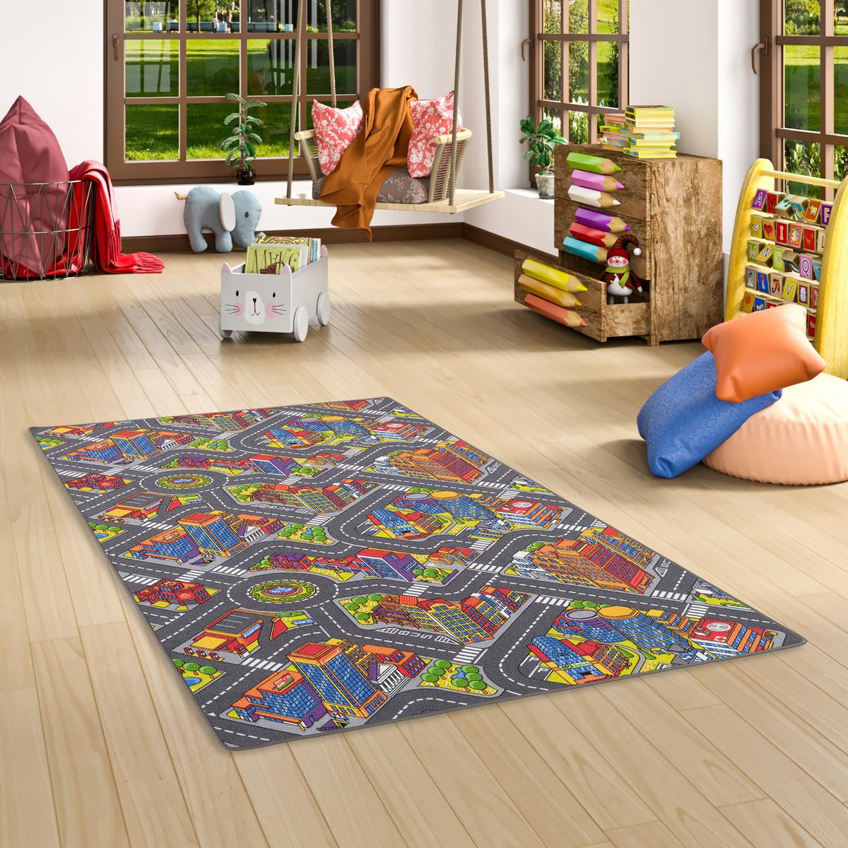 KINDER SPIEL STRASSENTEPPICH - Hellgrau, Textil (160/200cm) - Snapstyle