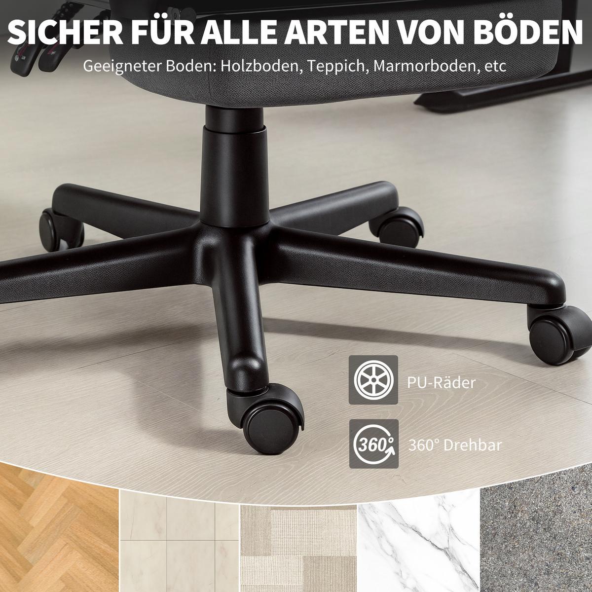 BÜROSTUHL, Ergonomischer Schreibtischstuhl mit Samt-Optik Fußstütze Dunkelgrau - Dunkelgrau, Textil (56/115/68.5cm) - HOMCOM