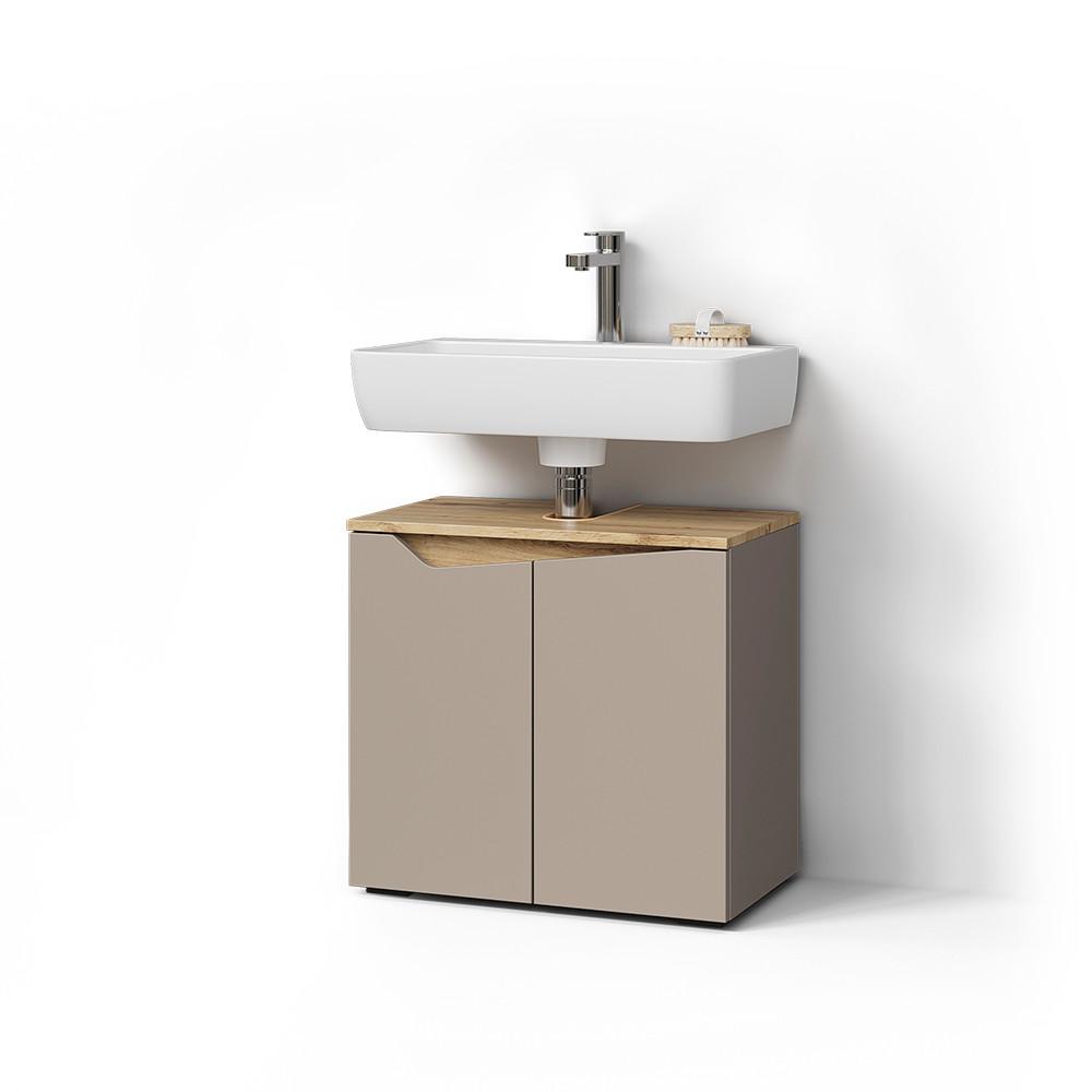 WASCHBECKENUNTERSCHRANK Timavo Greige 60 x 57.5 cm mit 2 Türen - Greige, Holzwerkstoff (60/57.5/35cm) - Livinity®