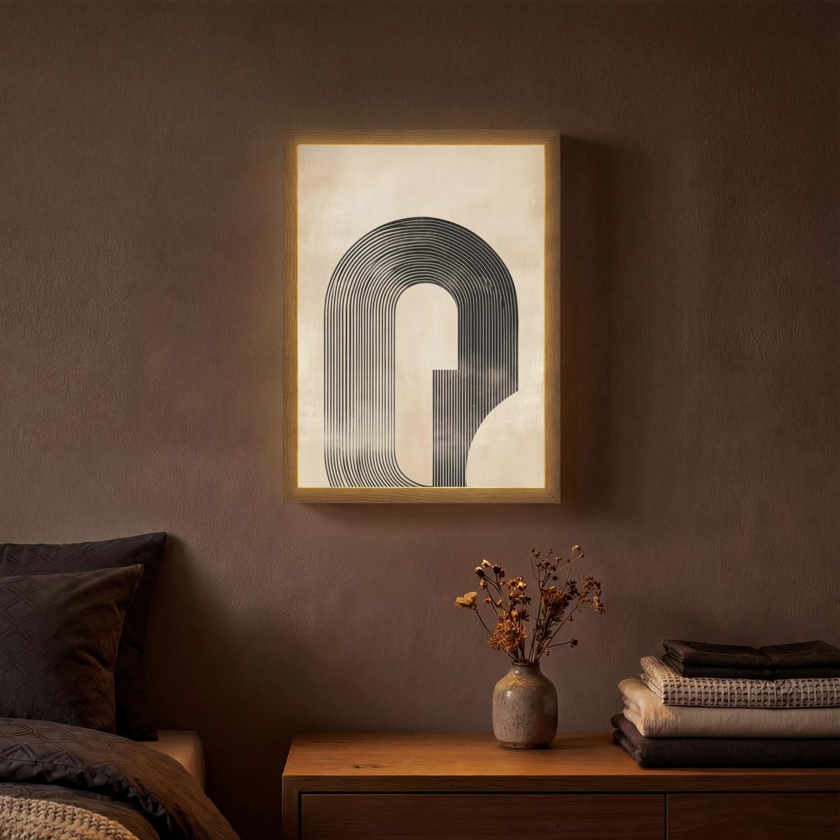 WANDLEUCHTE MIT AKKU Schleife - Streifen - Minimalistisch - Schwarz 30x40 cm - Beige, Holzwerkstoff (30/40/8cm) - OnlyWow
