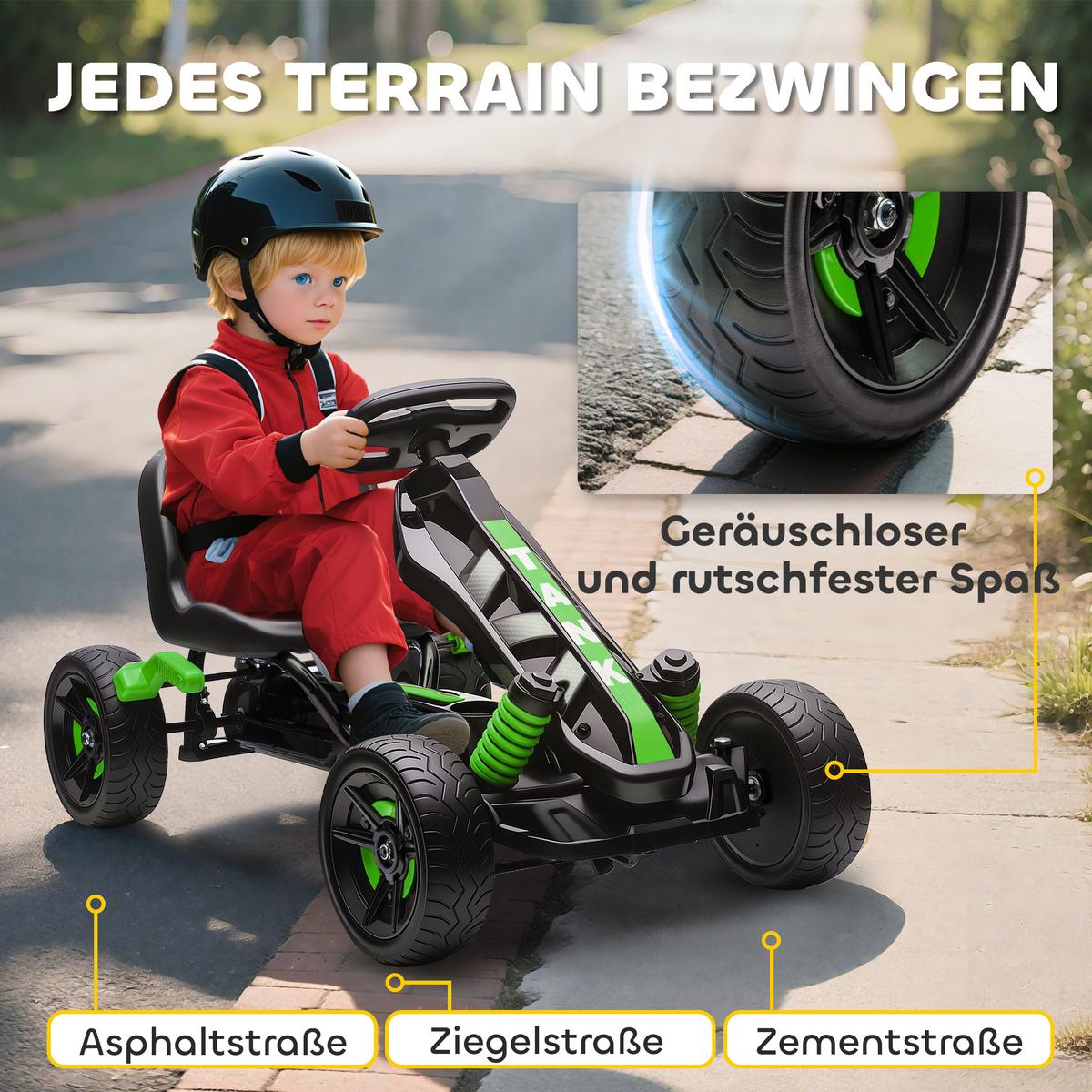 KINDER-GOKART Kunststoff Metall Grün - Grün, Kunststoff (100/59/60.5cm) - AIYAPLAY