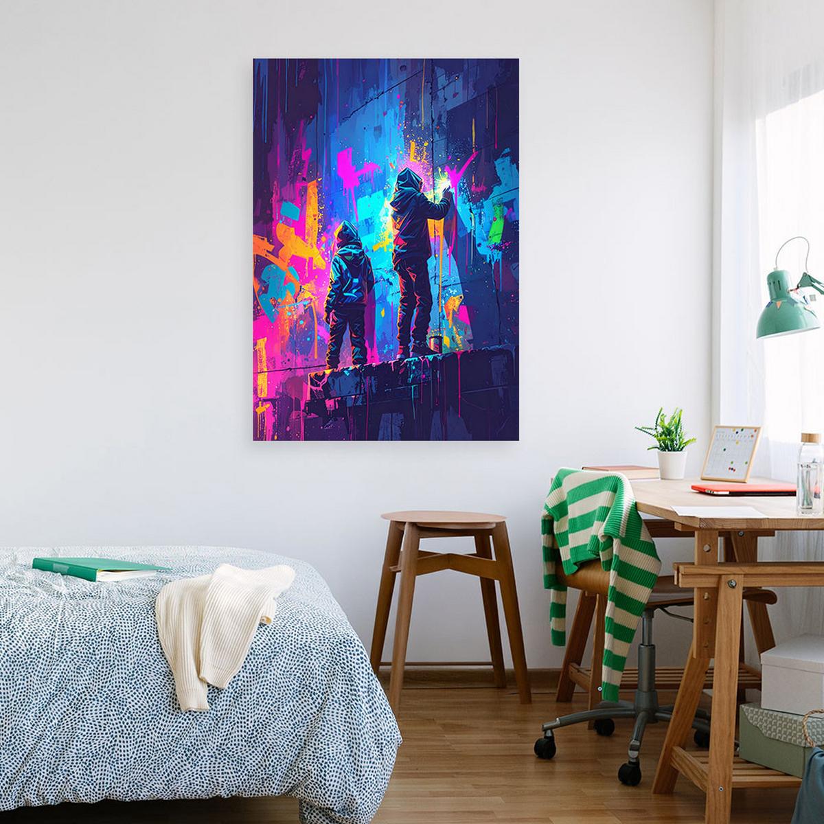 LEINWANDBILD Graffiti Street Art Abstrakt 80x120cm - Multicolor, Textil (80/120cm) - Feeby