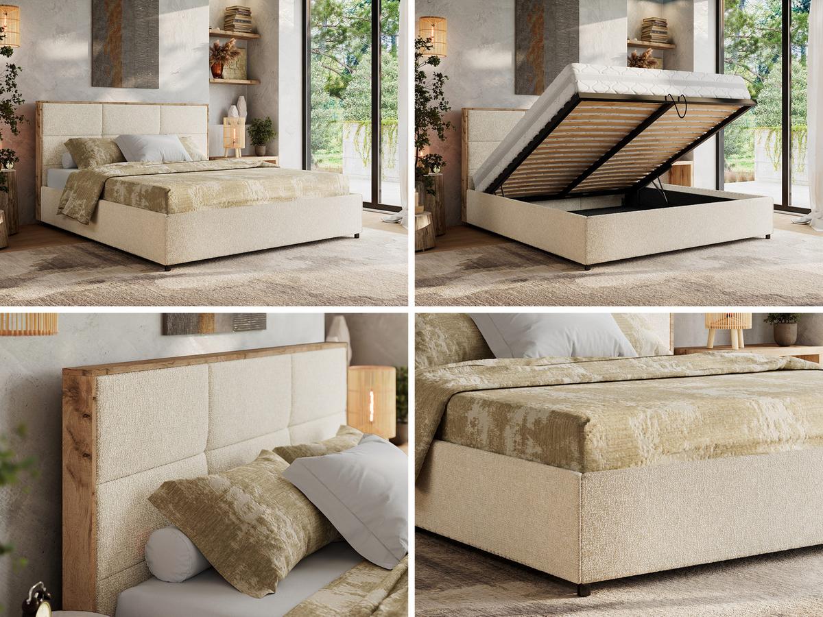 POLSTERBETT LERIO CLASSIC 180/200 - Creme Strukture - Multipocket-Matratze - Creme, Textil (180/200cm) - MKS