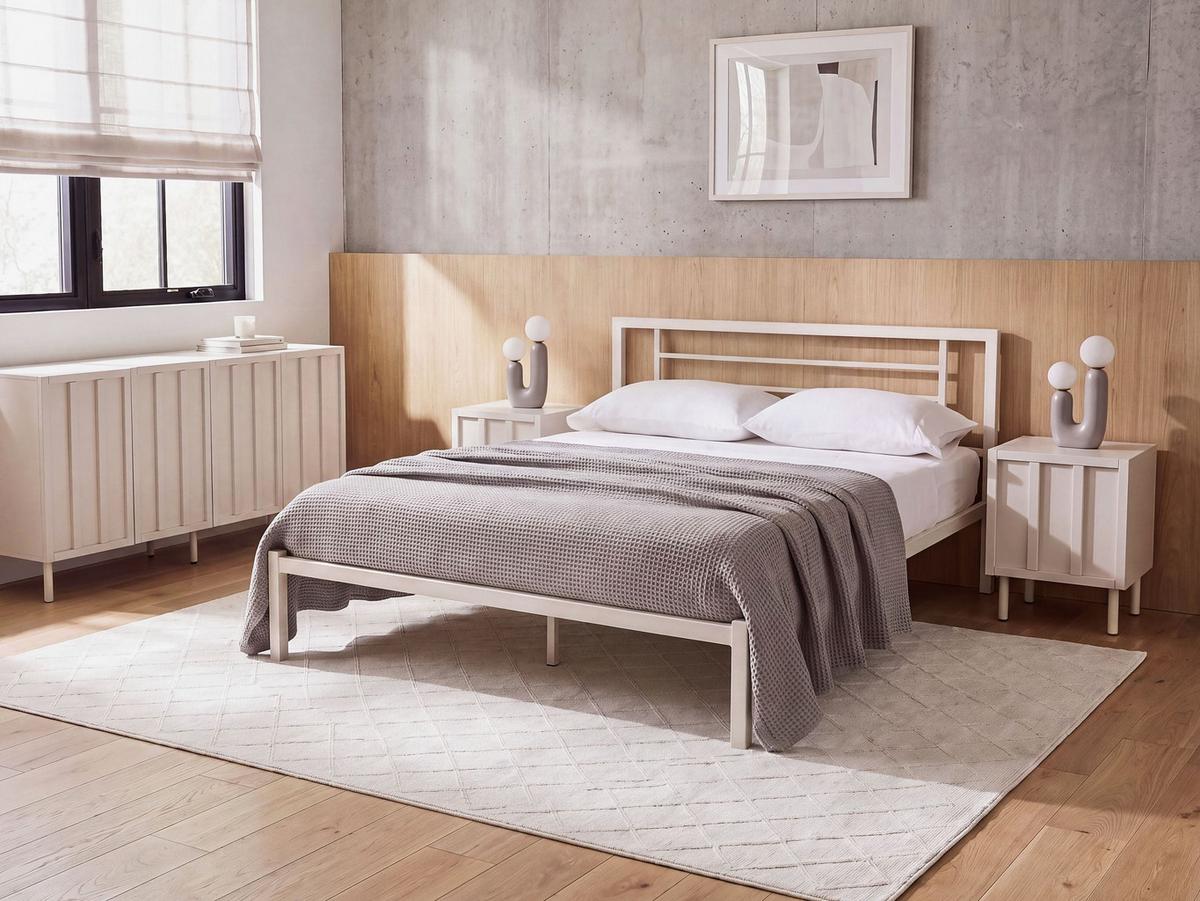 BETT mit Lattenrost 160/200 Stahl Hellbeige Cusset - Beige, Metall (160/200cm) - Beliani