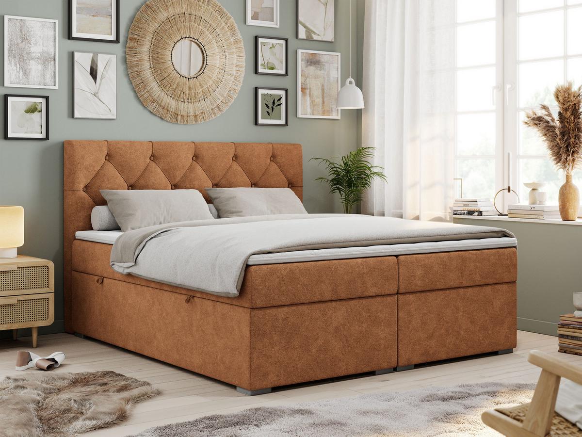 BOXBETT ALDA 160/200 Orange Struktur - H4 - Orange, Holz/Textil (160/200cm) - MKS