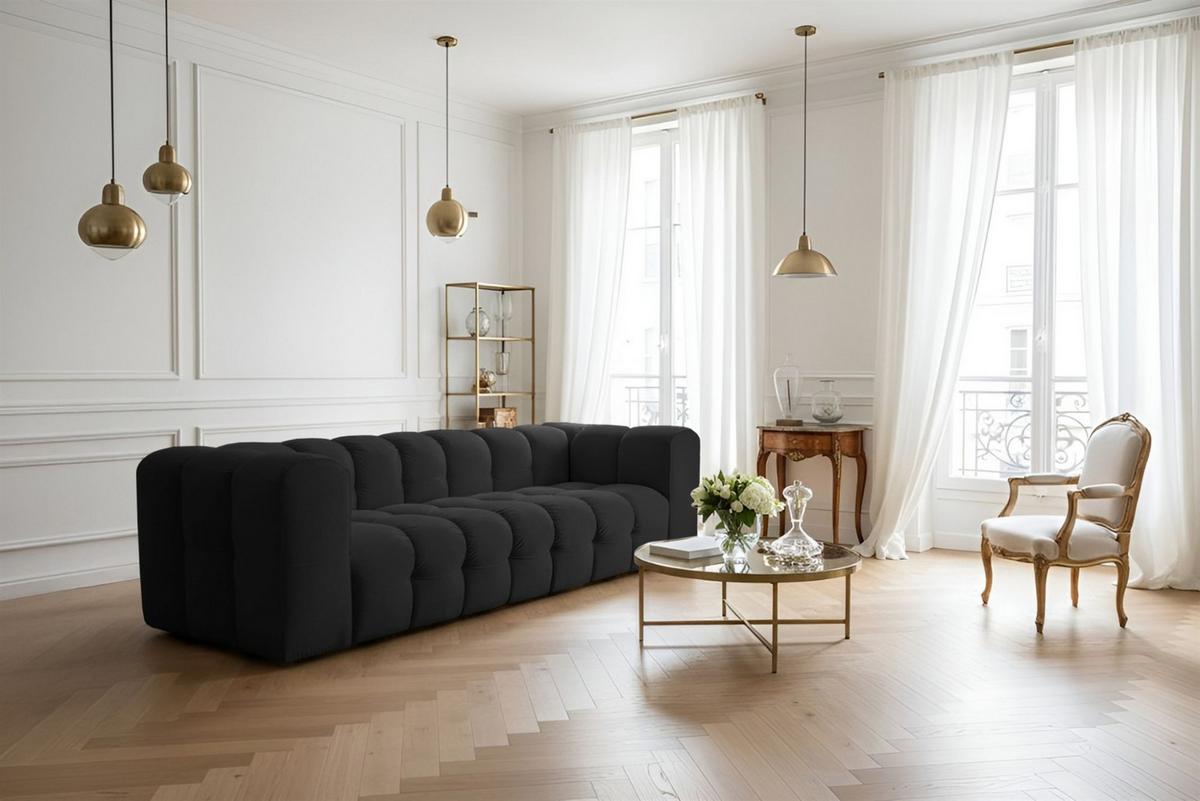 SOFASET Solvie 3-4 In Tiffani - Schwarz, Holzwerkstoff/Textil (250/75/106cm) - Fun Möbel
