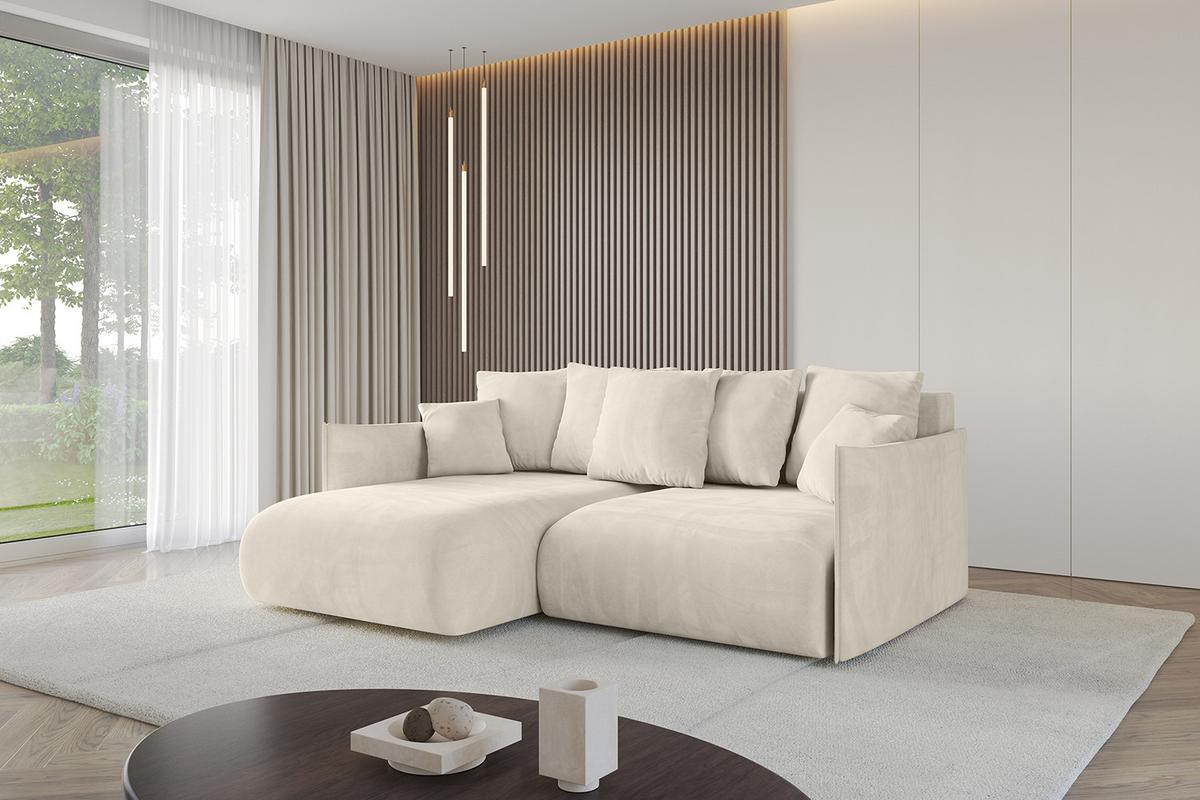 ECKSOFA Ottomane links ONESK-L 216x177x72 Ecru Velours - Ecru, Holzwerkstoff/Kunststoff (216/177cm) - ALTDECOR