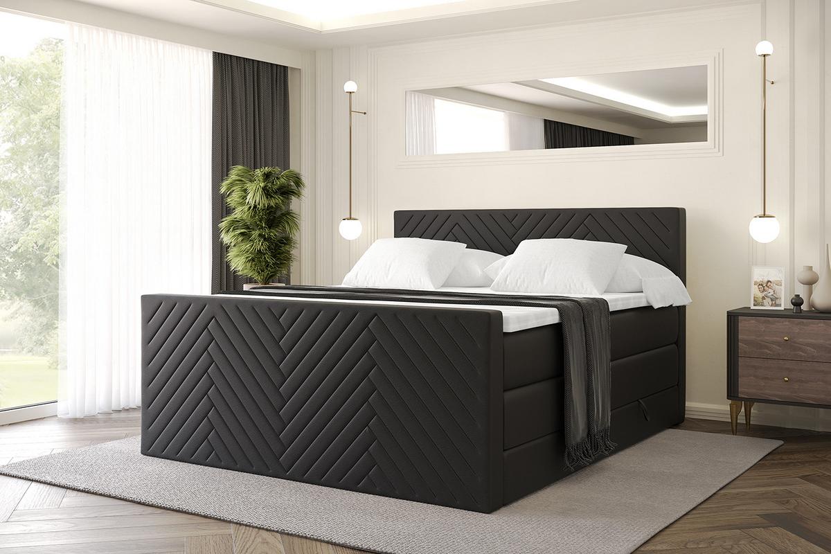 BOXSPRINGBETT mit Matratze und Lattenrost - VEXA-Z KING-200x200 - Schwarz Kunstleder - Schwarz, Holzwerkstoff (200/200cm) - ALTDECOR