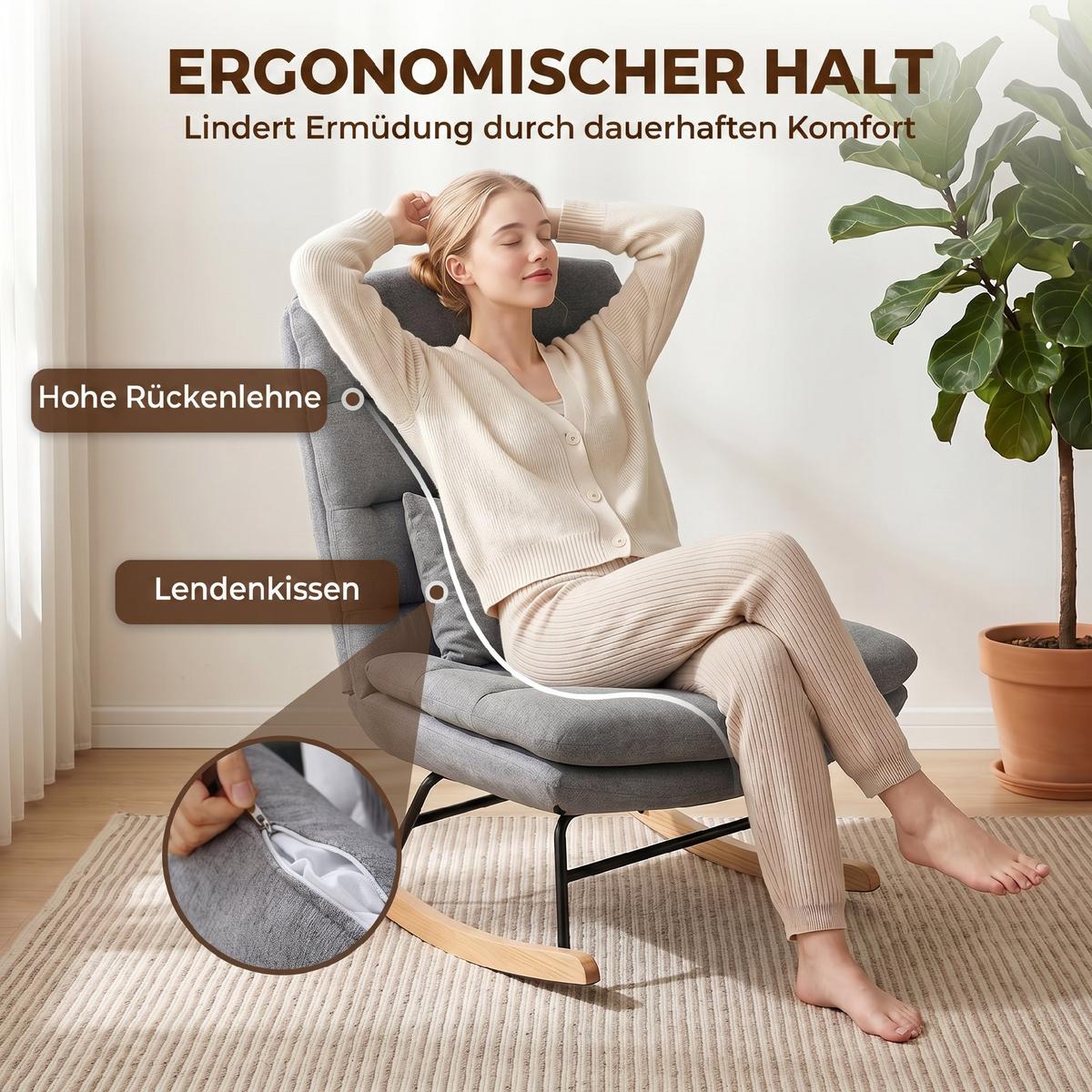 SCHAUKELSTUHL Leinenoptik 100 Polyester Hellgrau - Hellgrau, Textil/Metall (72/102/92cm) - HOMCOM