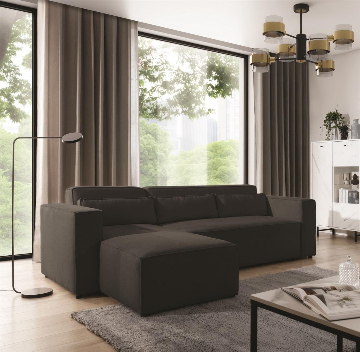 ECKSOFA Schlafsofa Waldo In Stoff Poso - Schwarz, Holzwerkstoff/Textil (260/173cm) - Fun Möbel