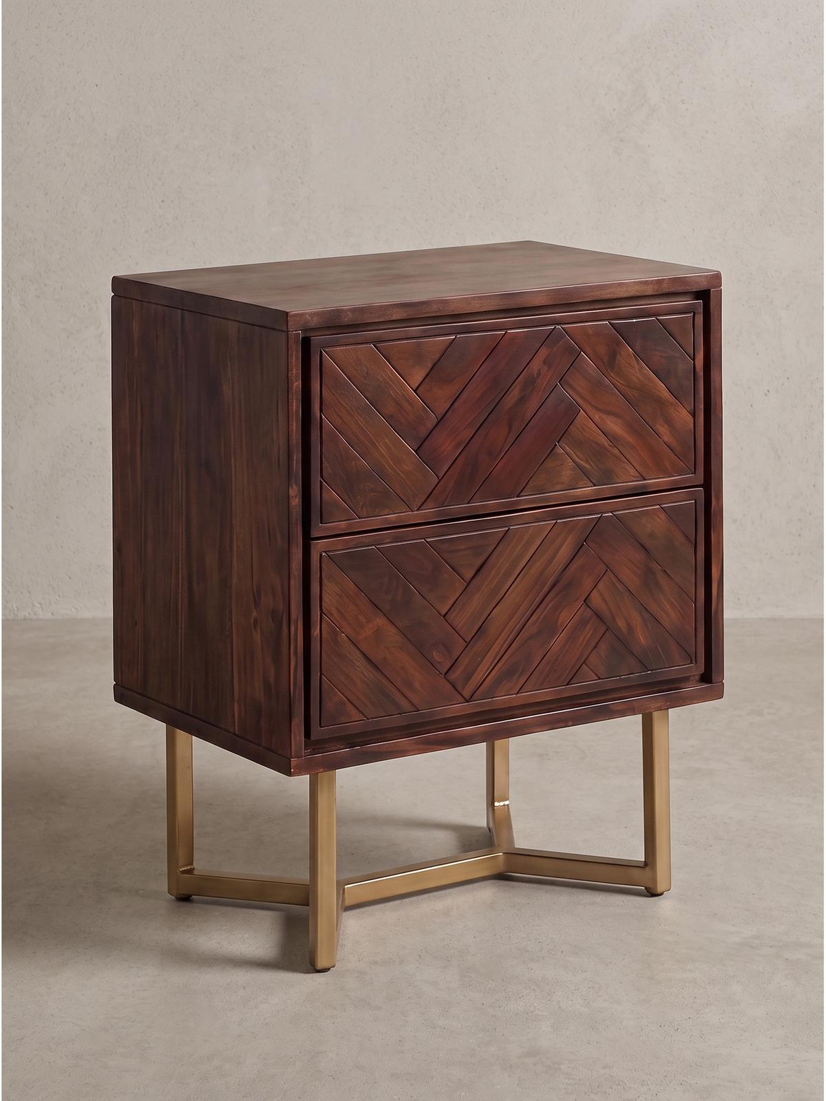 NACHTKONSOLE ORBIGO, Akazie Massivholz, Dunkelbraun, 45 x 40 x 57 cm - Goldfarben/Braun, Holz/Metall (45/57/40cm) - KADIMA DESIGN
