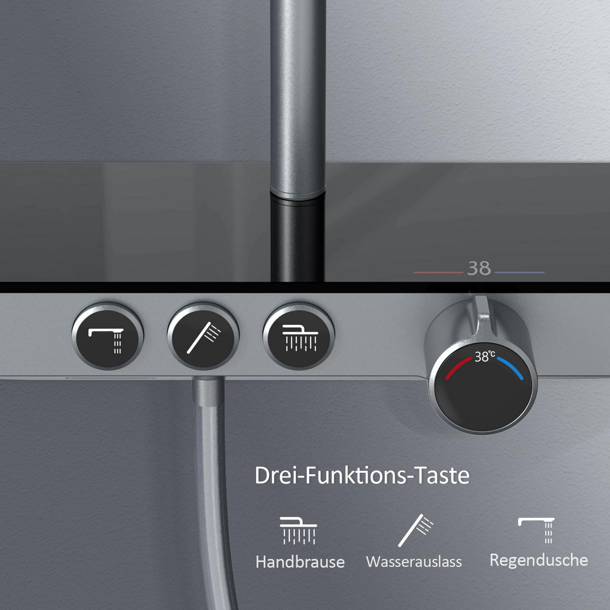 ÜBERKOPFBRAUSESET mit Thermostat höhenverstellbar Anthrazit 112,7/46 cm - Anthrazit, Metall (36/118/46cm) - EMKE