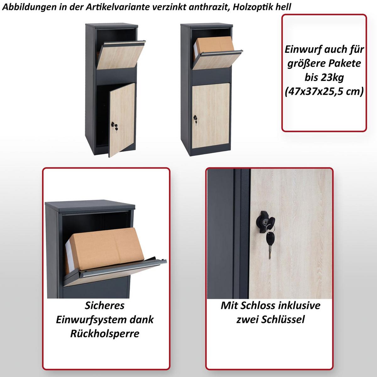 PAKETKASTEN GRÖßE XL rechteckig Anthrazit, Dunkelbraun - Anthrazit/Dunkelbraun, Metall (46/140/45cm) - MCW