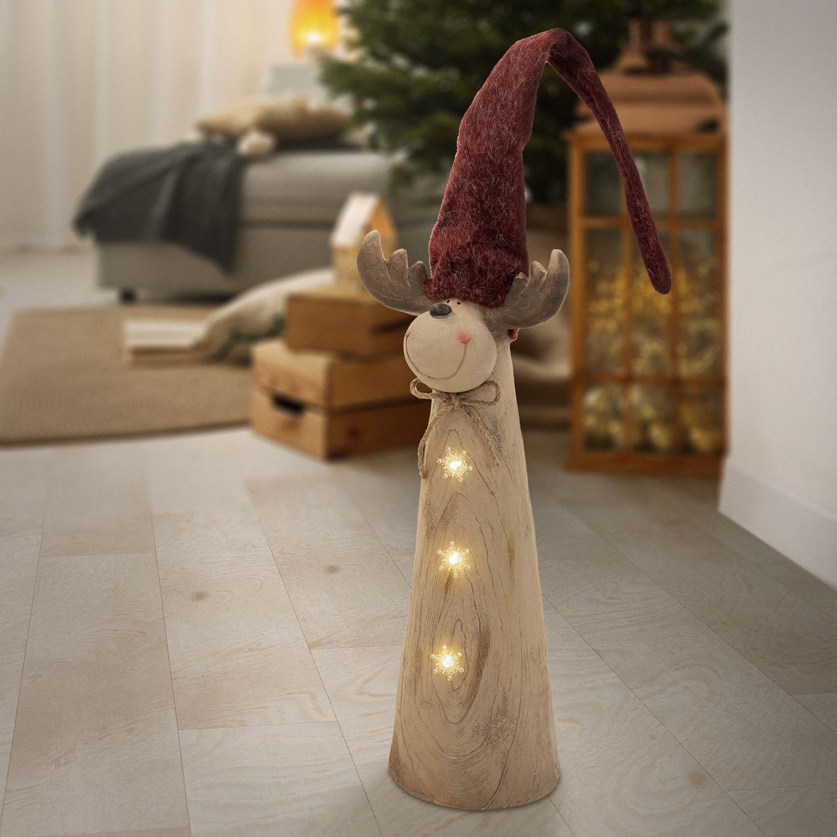 WEIHNACHTSELCH-FIGUR mit LED-Beleuchtung Weihnachtsdeko Innen höhenverstellbar 80-113 cm Braun Holzoptik - Braun, Stein (24/113/16cm) - ECD-Germany