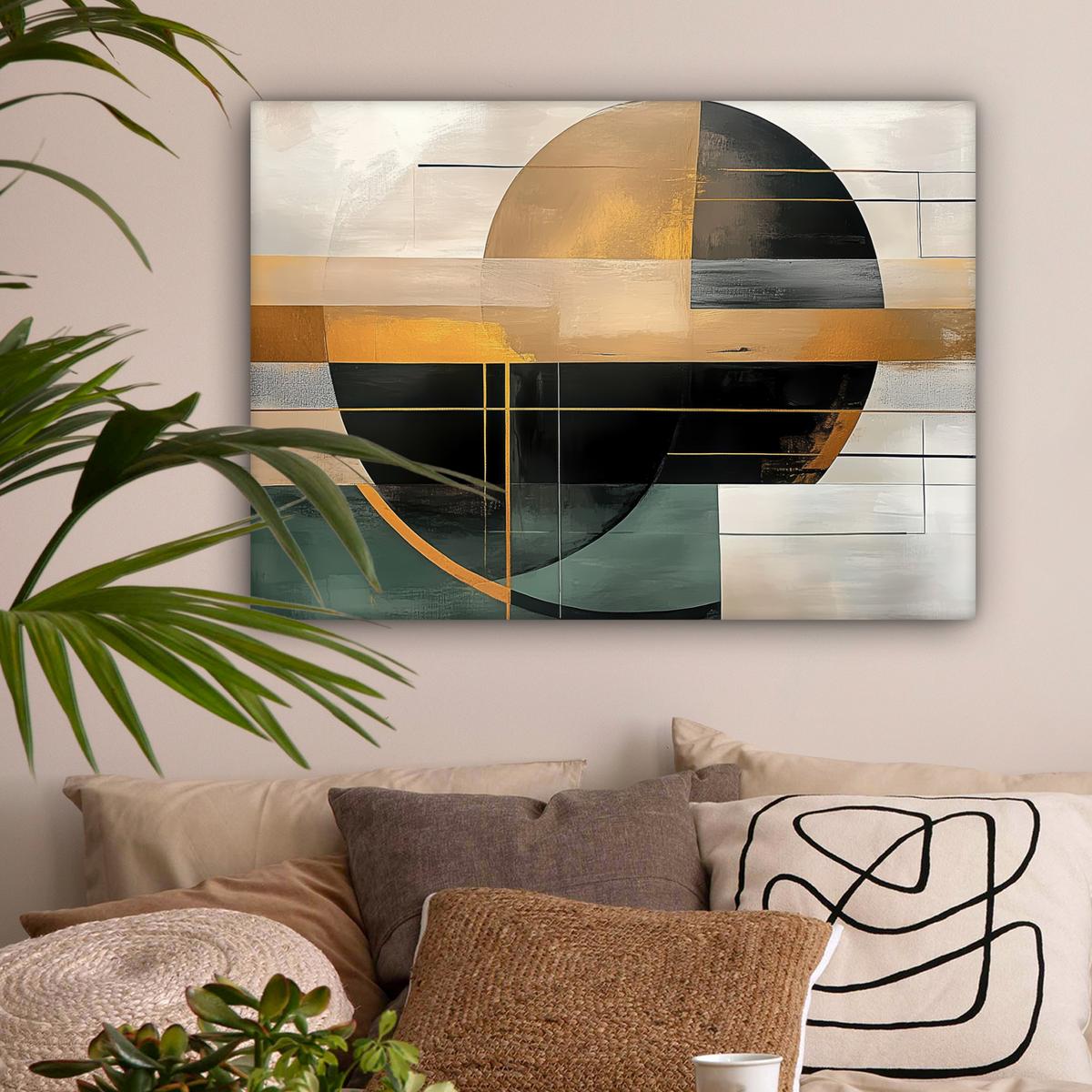 LEINWANDBILD Abstrakt - Gold - Bronze - Grün - Formen - Modern Wandbilder 80x60 cm - Multicolor, Textil (80/60cm) - MuchoWow
