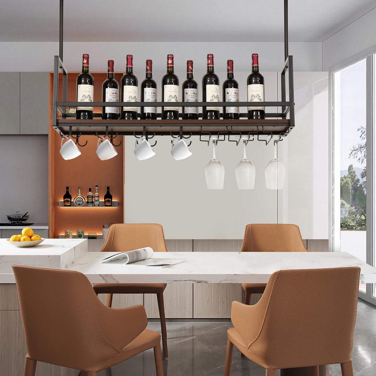 WEINREGAL Borejle - Walnussfarben/Schwarz, Holzwerkstoff/Metall (100/64.5/30cm) - [en.casa]