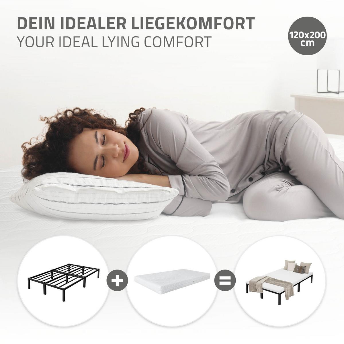 METALLBETT 120x200 cm mit Lattenrost Schwarz auf Stahlrahmen - Schwarz, Metall (120/200cm) - ML-DESIGN