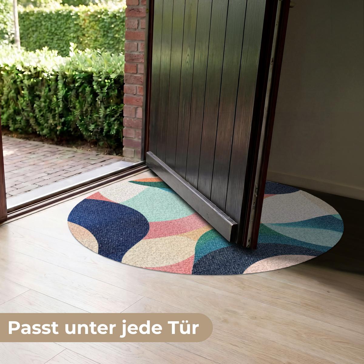 FUSSMATTE Abstrakt - Blau - Rosa Fußabtreter 90x90 cm - Multicolor, Kunststoff (90/0.4cm) - MuchoWow