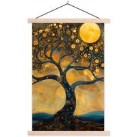 POSTER MIT MAGNETLEISTEN Baum - Mond - Blumen - Gold - Kunst Wandbild Schlafzimmer 60x90 cm - Orange, Textil (60/90/0.15cm) - MuchoWow